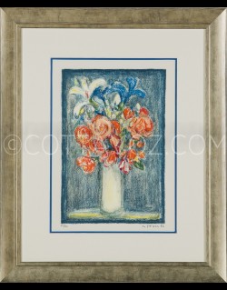 Petit bouquet sur fond bleu - Cottavoz 1986