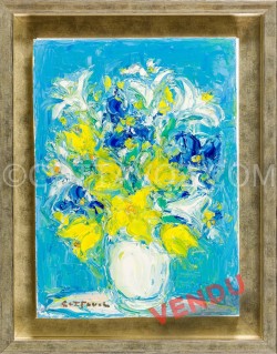 Yellow bouquet on a blue ground - Cottavoz