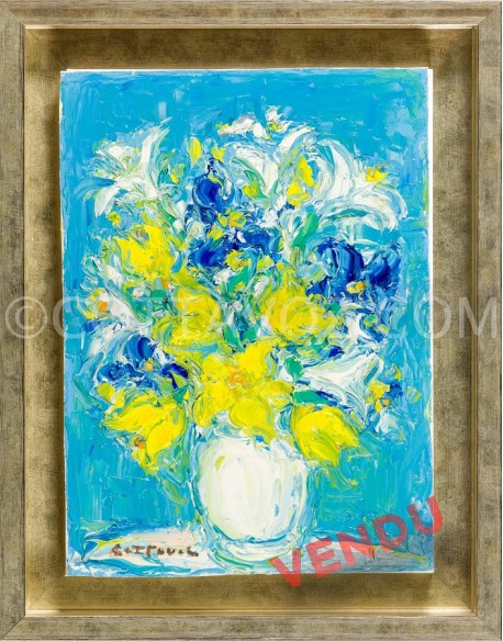 Yellow bouquet on a blue ground - Cottavoz