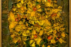 Bouquet-jaune-sur-fond-vert-huile-sur-carton-10x16-Malletjapon-8mars